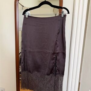 NWOT Dark Brown Midi Skirt with Lace
